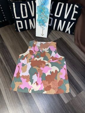 Nine West Pink Green Brown Camo Tank Top